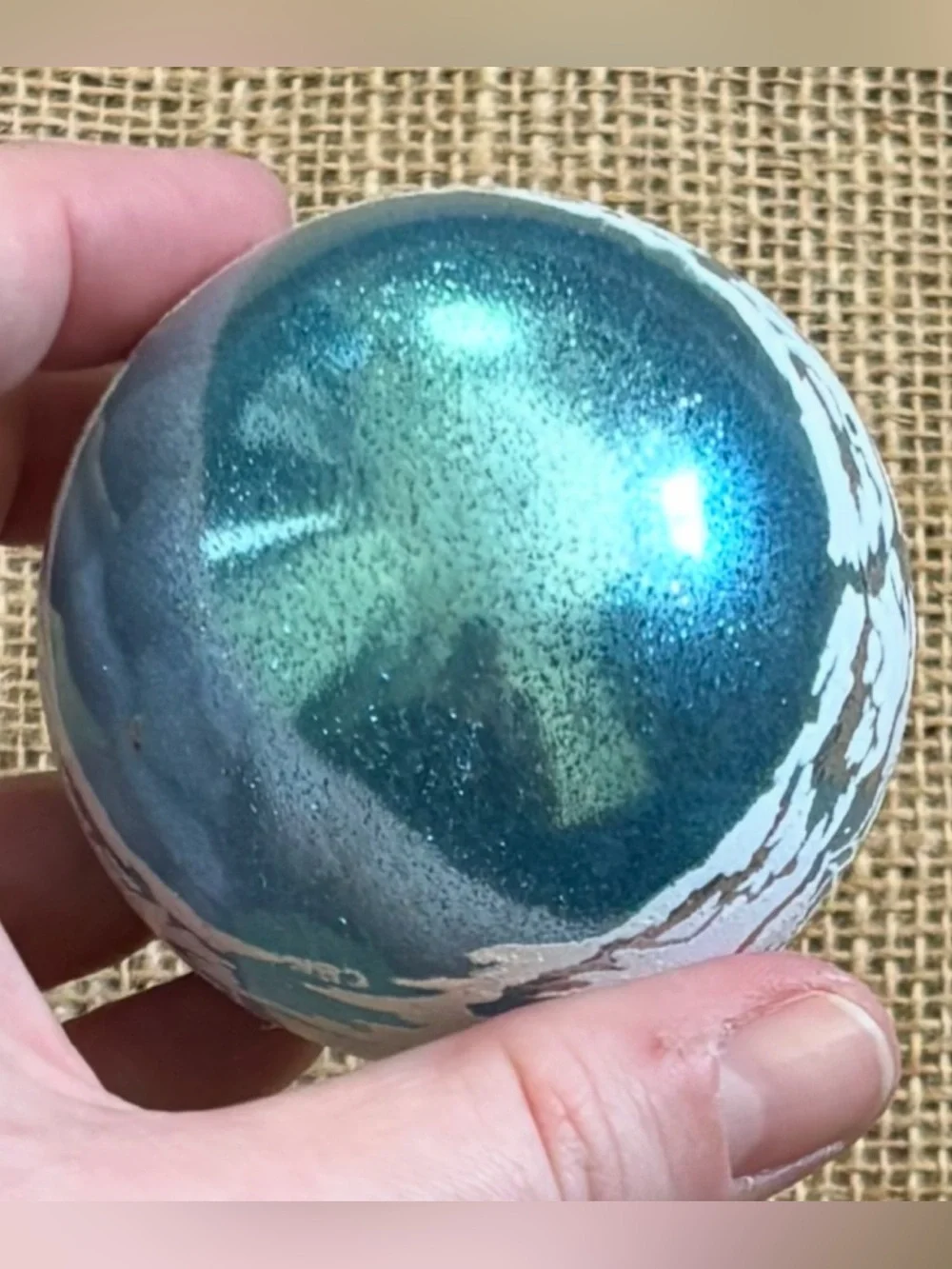 Vintage Krebs Turquoise Bliss Frosted Forest Glass Ball Ornament Christmas